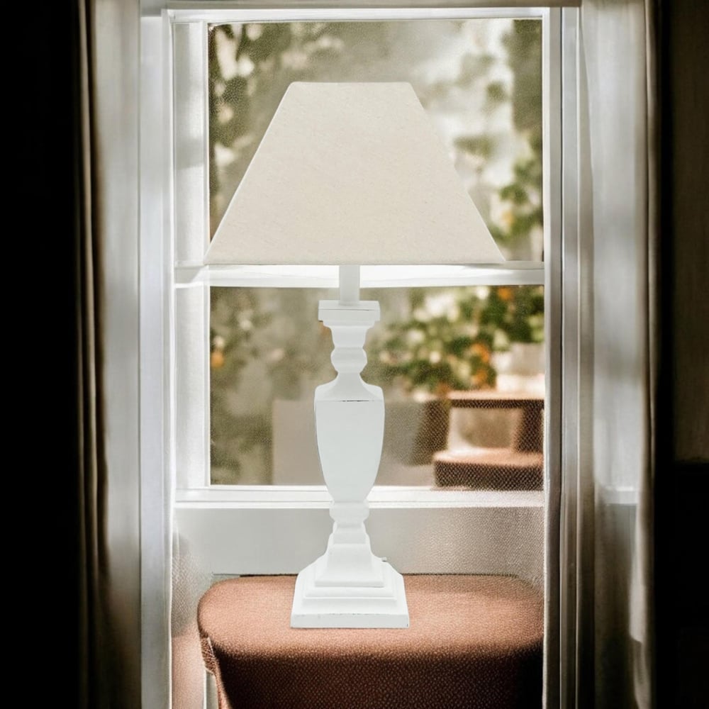Acacia Home Cream Linen Shade White Table Lamp Image 2