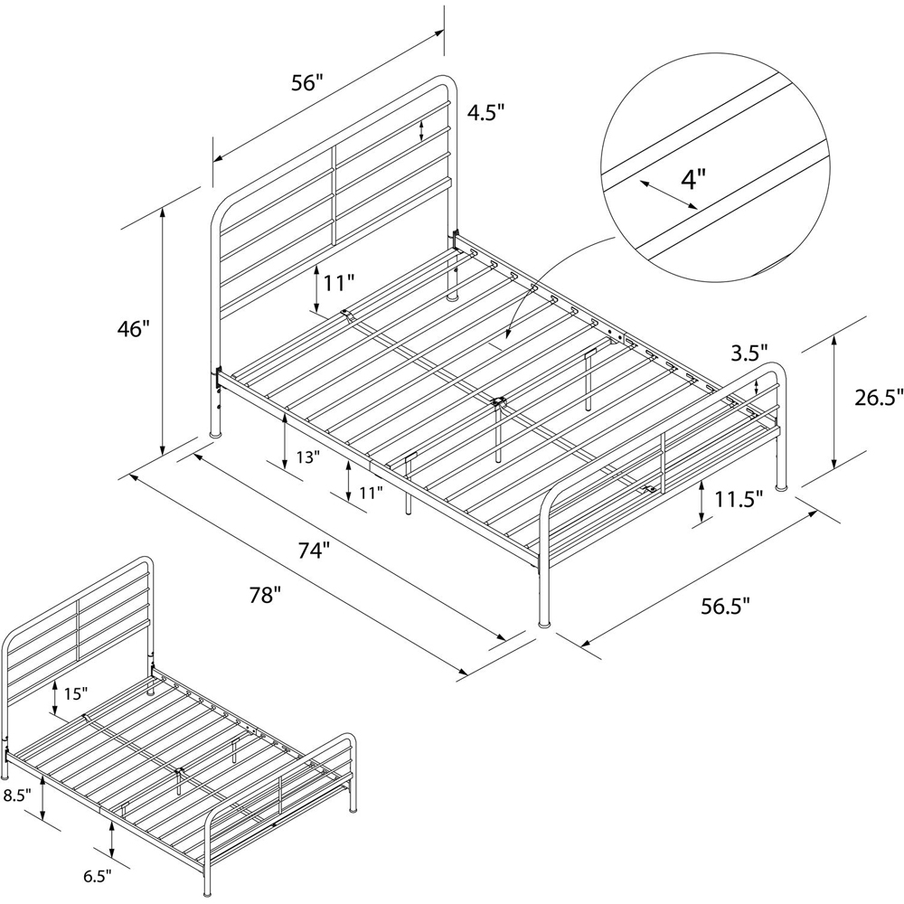 Dorel Millie Double White Metal Bed Frame Image 9