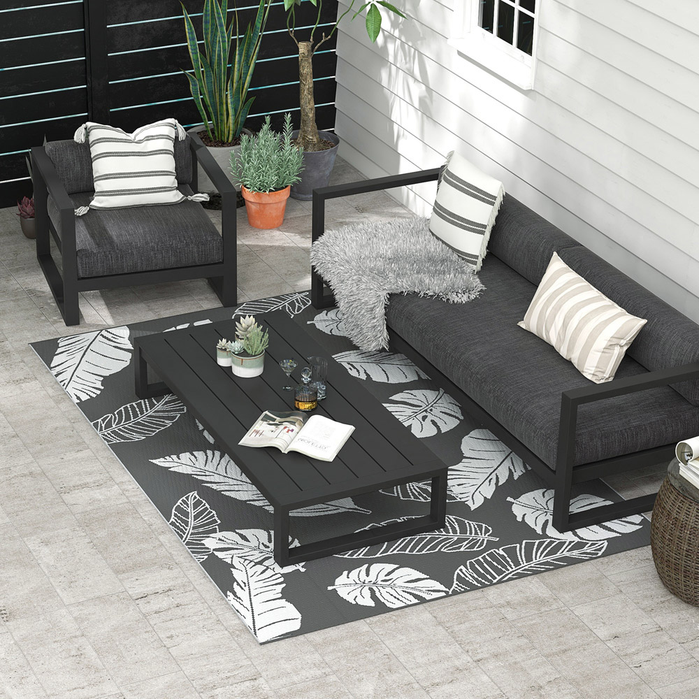 Outsunny Grey and White Reversible Outdoor Rug with Carry Bag 182 x 274cm Image 2