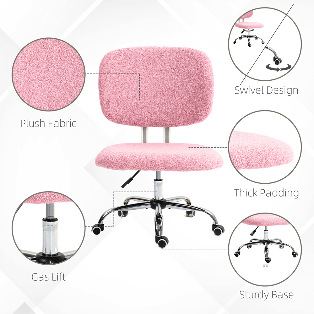 Portland Pink Fluffy Armless Chair with Adjustable Height Image 7