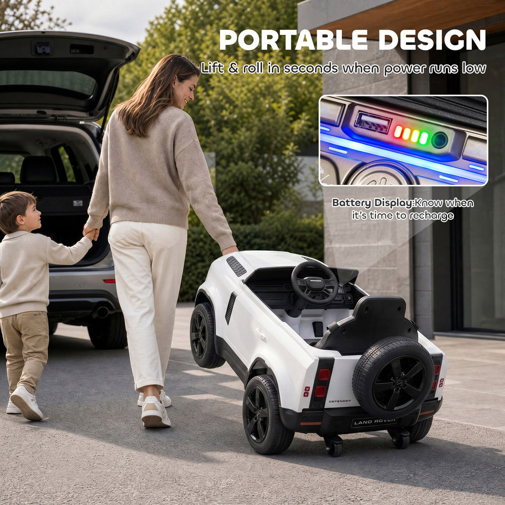 AIYAPLAY Kids White Licensed Land Rover Defender Ride-On Electric Car with Remote Control 12V Image 7