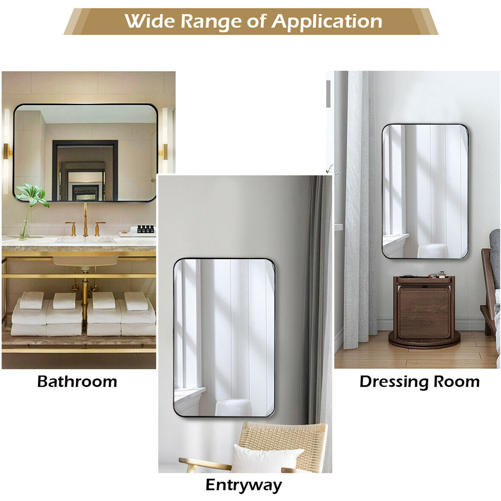 Costway Black Bathroom Wall Mirror with Rounded Corner Image 8