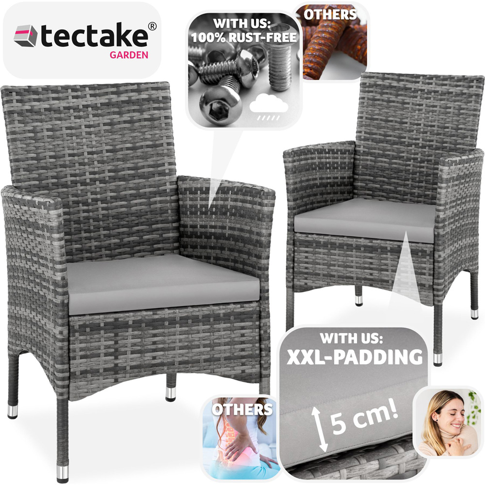 tectake Nantes Set of 2 Grey and Light Grey Polyrattan Garden Chair Image 3