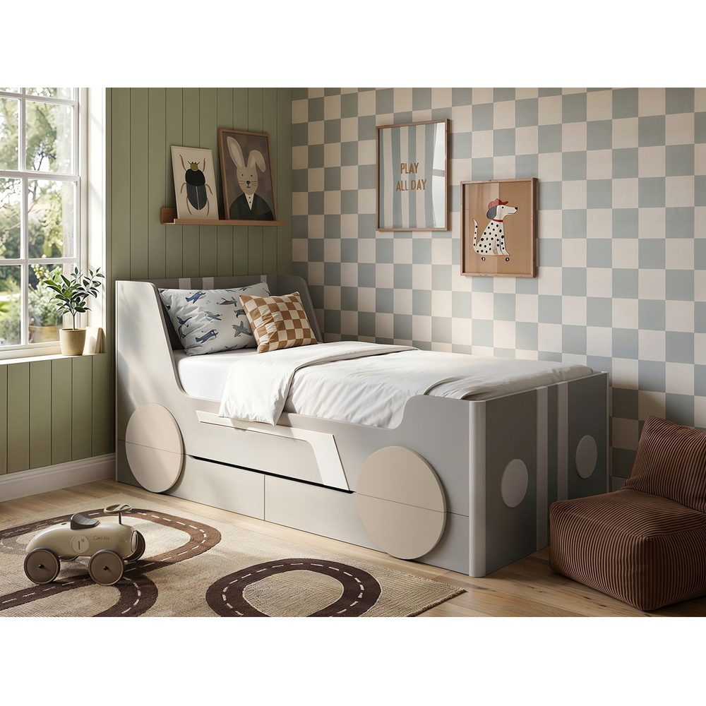Flair Cooper Single Grey and Beige Car Bed with Drawers Image 4