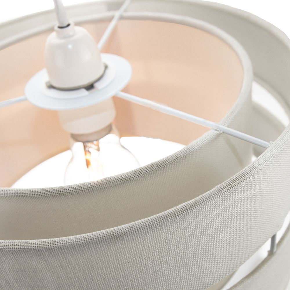 Happy Homewares 3 Tier Dove Grey Linen Fabric Pendant Shade Image 3