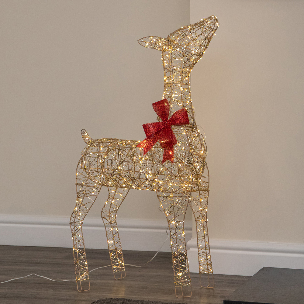 Samuel Alexander 300 Warm White LED Gold Twist Standing Reindeer Christmas Decoration 3ft Image 1