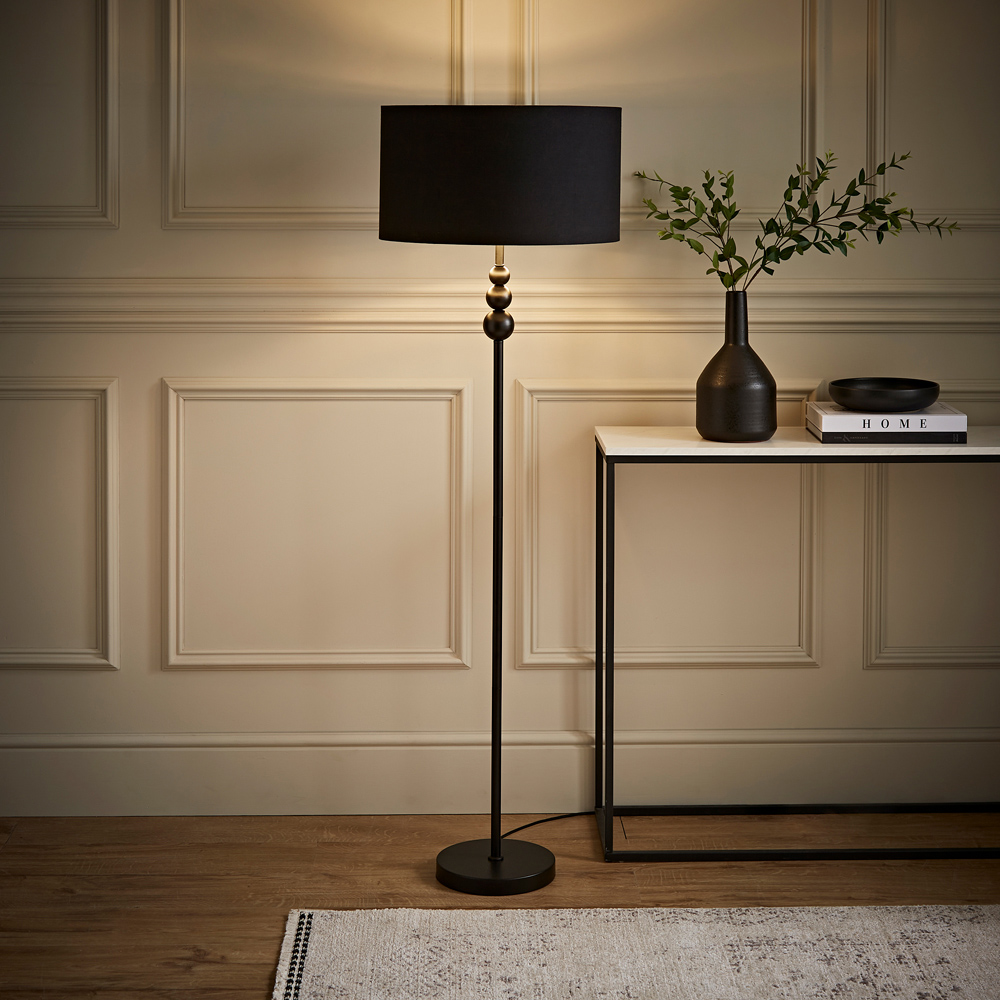 ValueLight Marissa Black Velvet Chrome Inner Shade Black Stacked Ball LED Floor Lamp Image 2