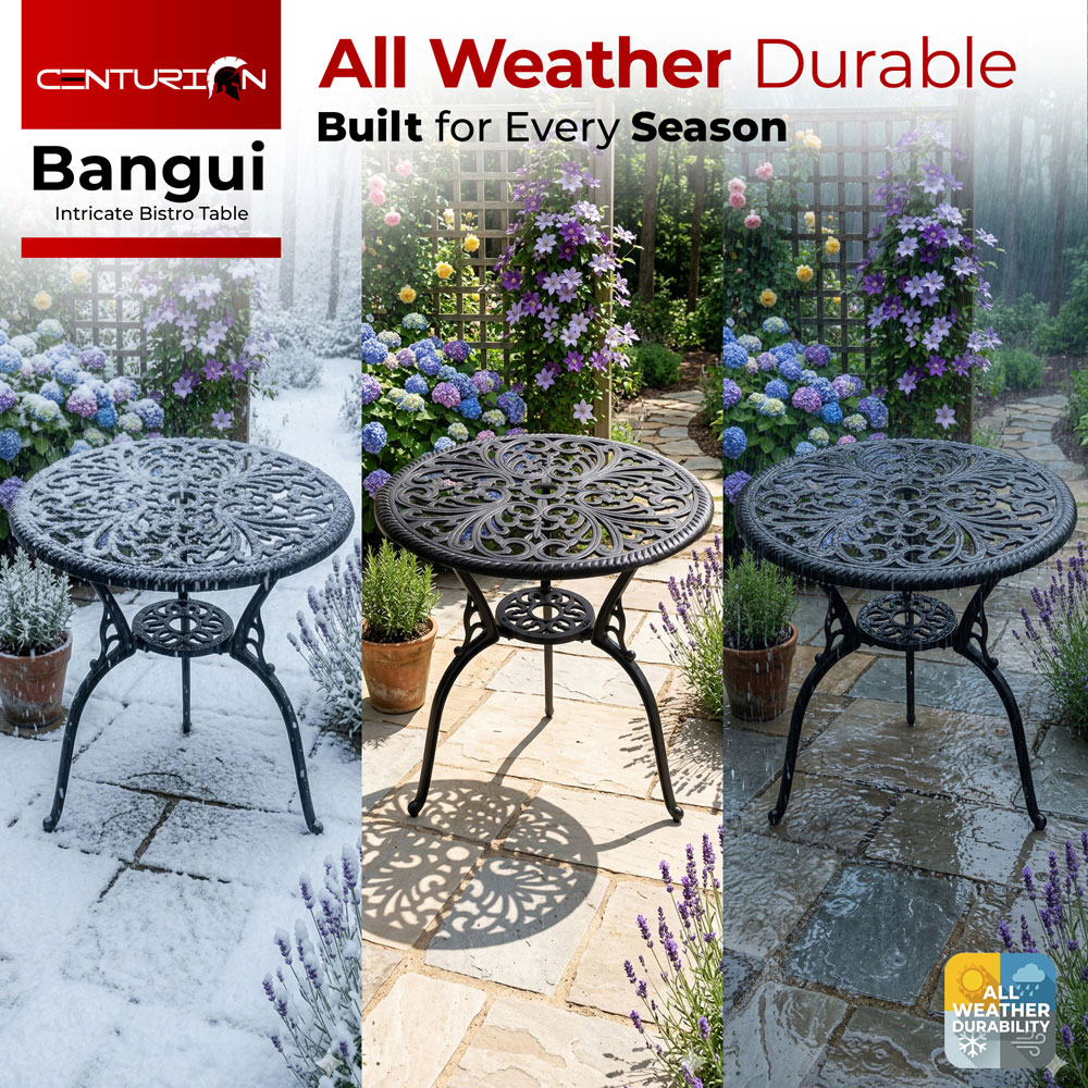 Centurion Bangui 2 Seater Black Round Garden Bistro Table with Parasol Hole Image 7