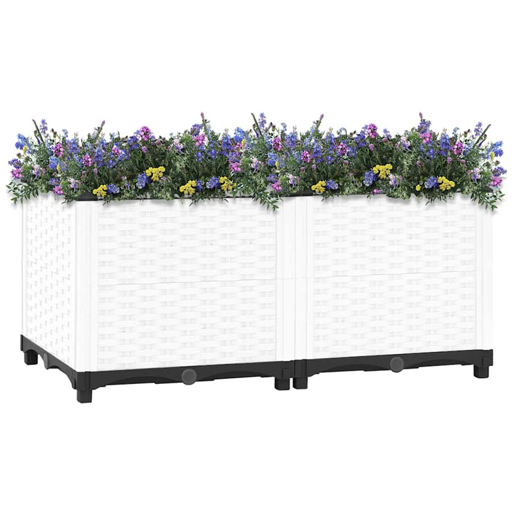 vidaXL White Plastic Rattan Raised Garden Bed 38 x 80 x 40cm Image 2