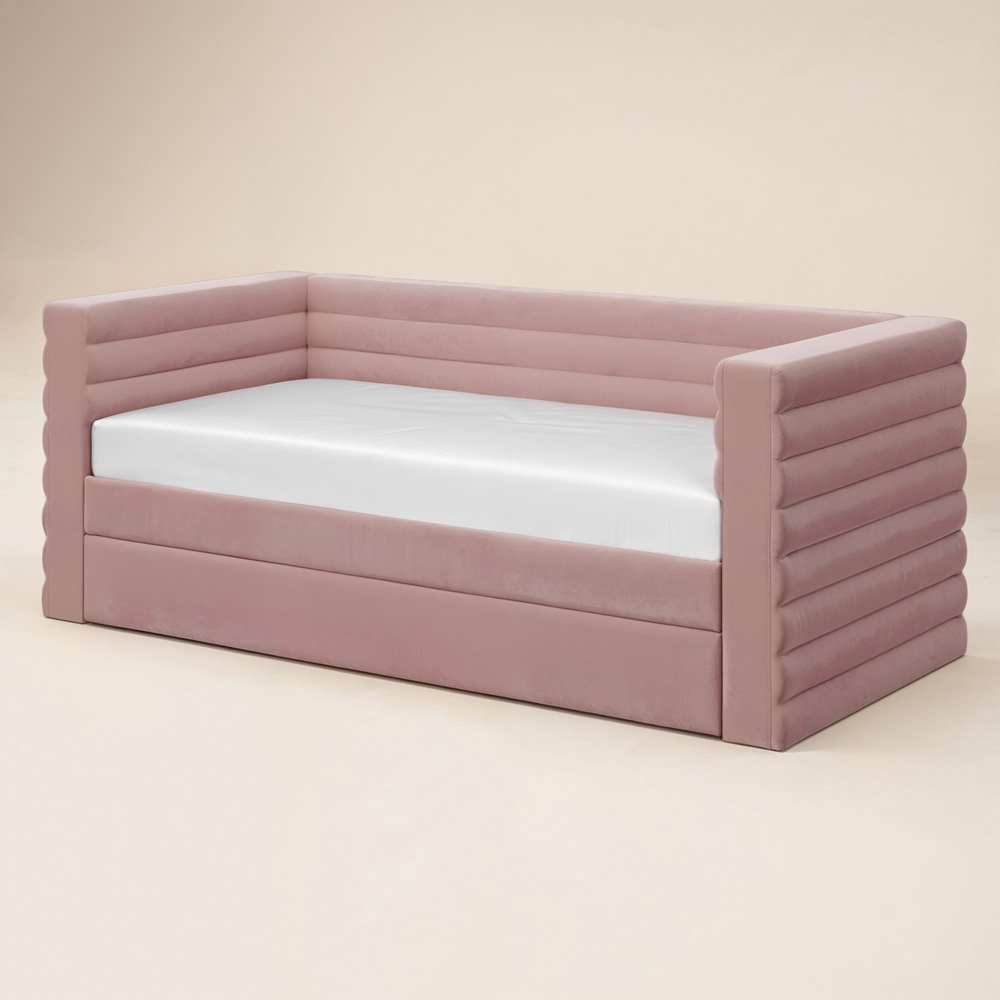 Flair Yuma Pink Velvet Guest Bed with Pull-Out Trundle Image 2