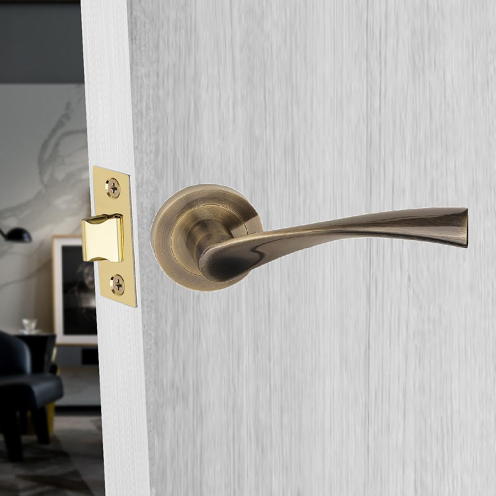 Golden Grace Astrid Antique Brass Bathroom Door Handles Thumbturn and Mortise Lock Set Image 2