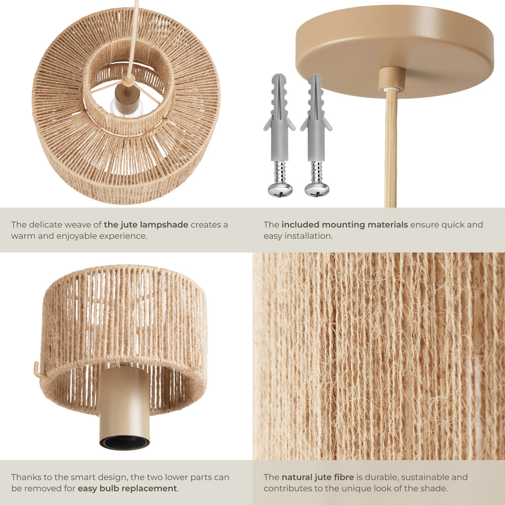 tectake Allegra 3-Tier Boho Chic Jute Fibre Pendant Light Image 5