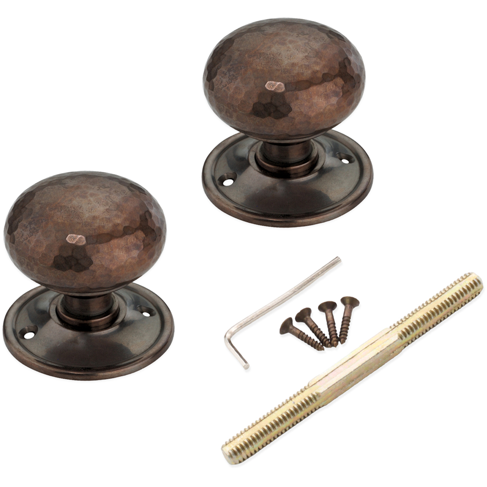 Spira Brass Antique Hammered Cottage Large Rim and Mortice Door Knob 2 Pack Image 4