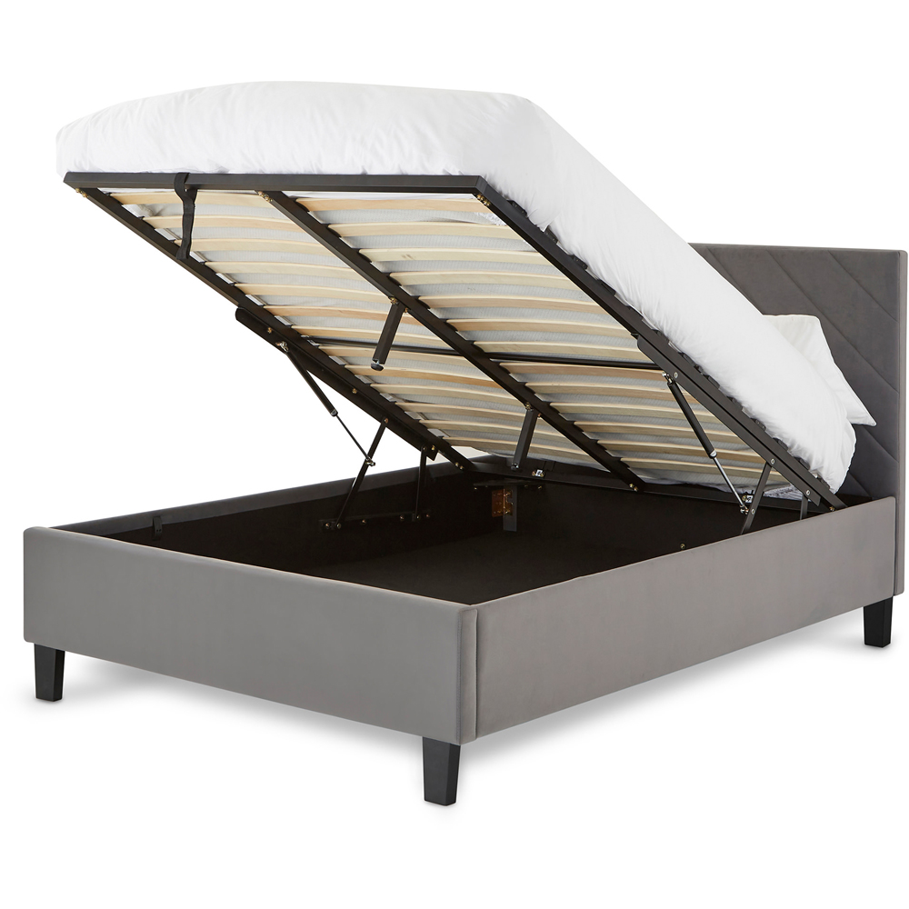 GFW Thea Double Grey Velvet End Lift Ottoman Bed with Chevron Headboard Image 3