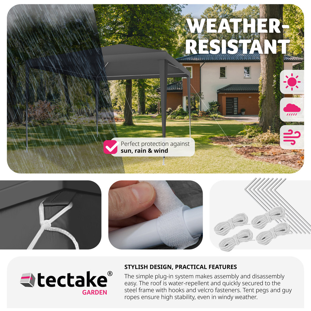 tectake Kara 3 x 3m Grey Water and UV Resistant Gazebo Image 4