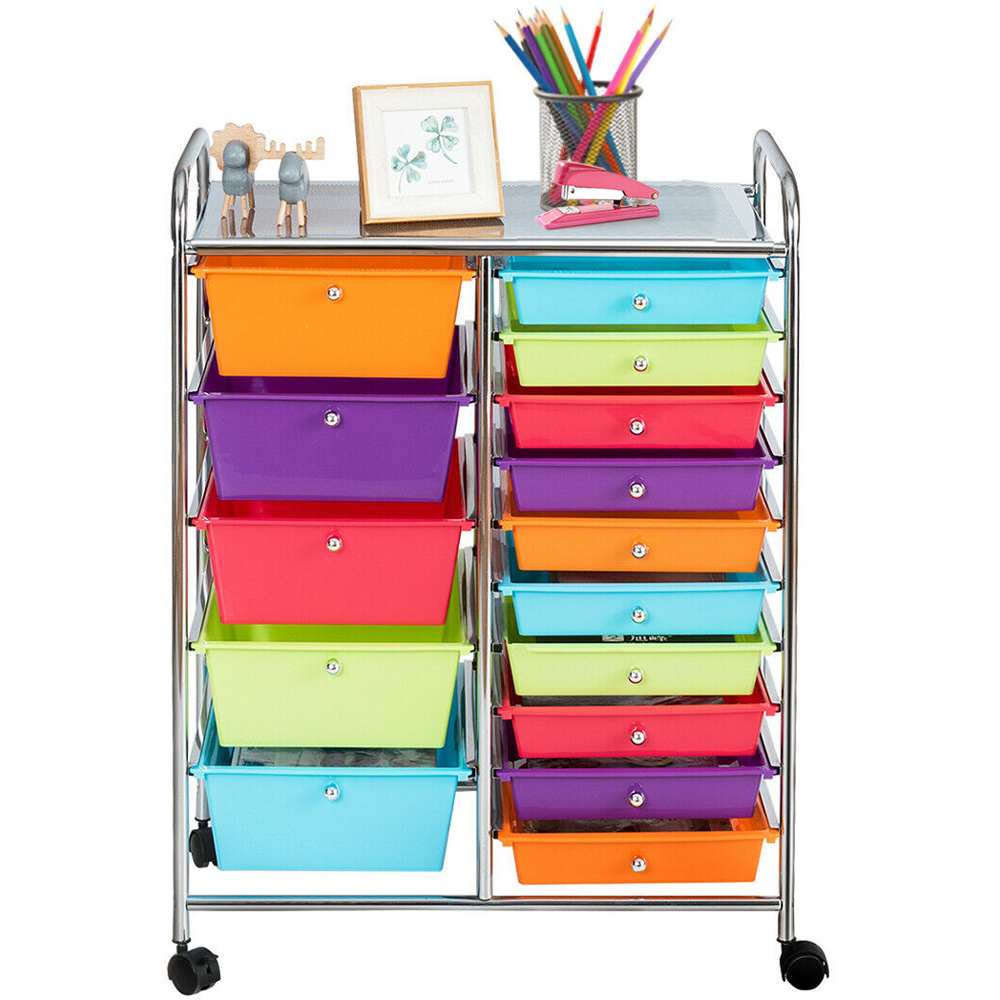 Costway 15 Drawer Multicolour Storage Trolley Image 4