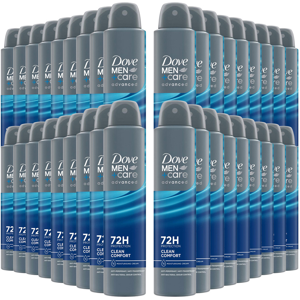Dove Men+Care Advanced Clean Comfort Anti-Perspirant Deodorant Aerosol 200ml 36 Pack Image 1