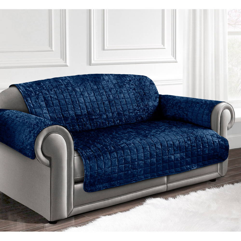 Homerepublic 2 Seater Navy Crushed Velvet Water-Repellent Sofa Protector Image 2