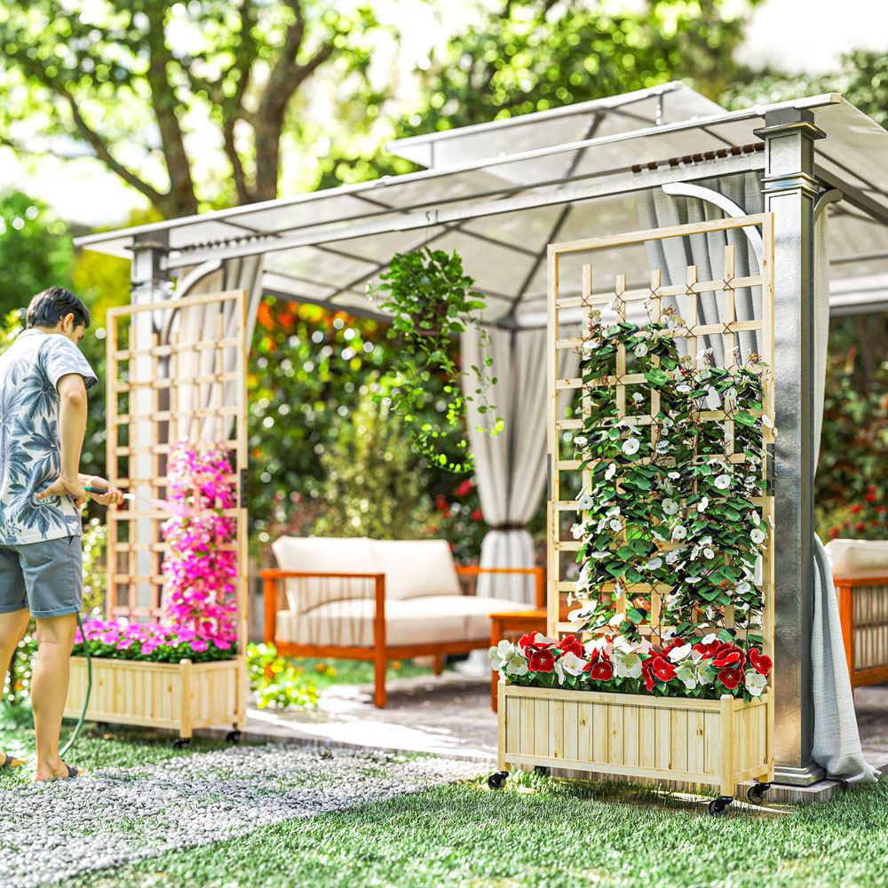 Outsunny Wooden Raised Garden Bed Planter with Trellis and Wheels 186 x 35 x 82.5cm Image 7