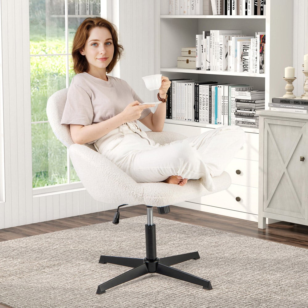 Costway White Height Adjustable Criss Cross Swivel Chair with Rocking Function Image 4