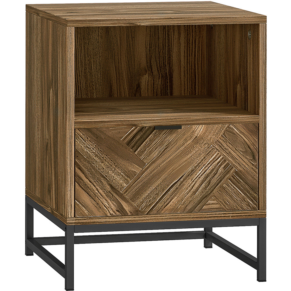 HOMCOM Single Drawer Single Shelf Brown Bedside Table Image 2
