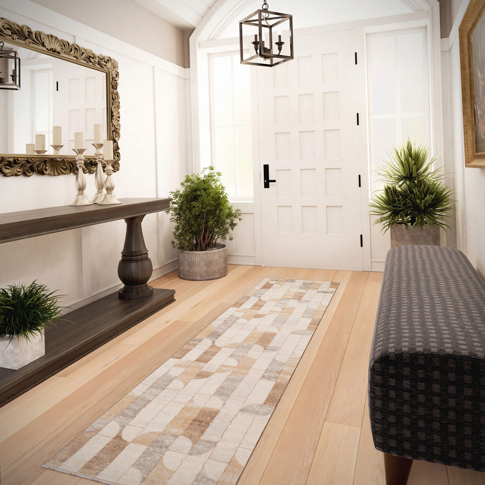 Kukoon Neutral and Beige Retro Geometric Rug 240 x 60cm Image 2