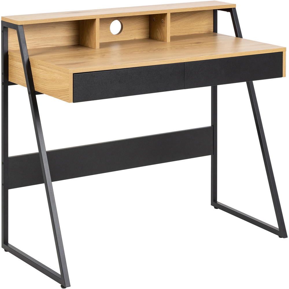 Florence Reece 2 Drawer Oak and Black Office Desk Image 2