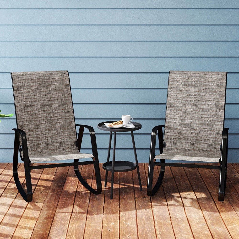 Outsunny Set of 2 Light Brown High Back Garden Rocking Chair Image 4