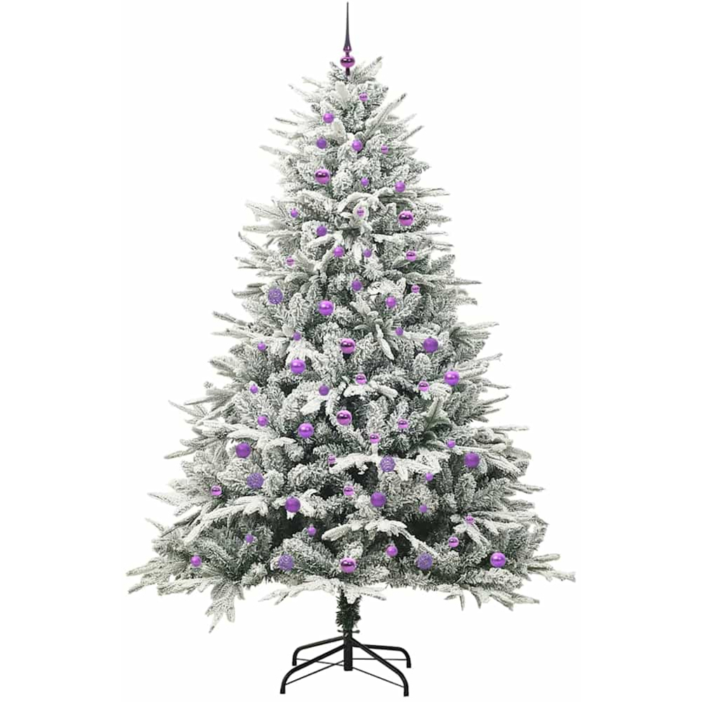 vidaXL 300 LED Pre-Lit Lilac Baubles Green Artificial Snow Flocked Christmas Tree 8ft Image 4