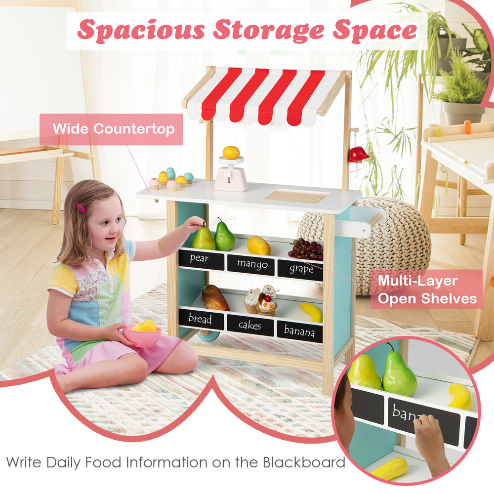 Costway Red Kids Wooden Pretend Grocery Store Playset Image 4