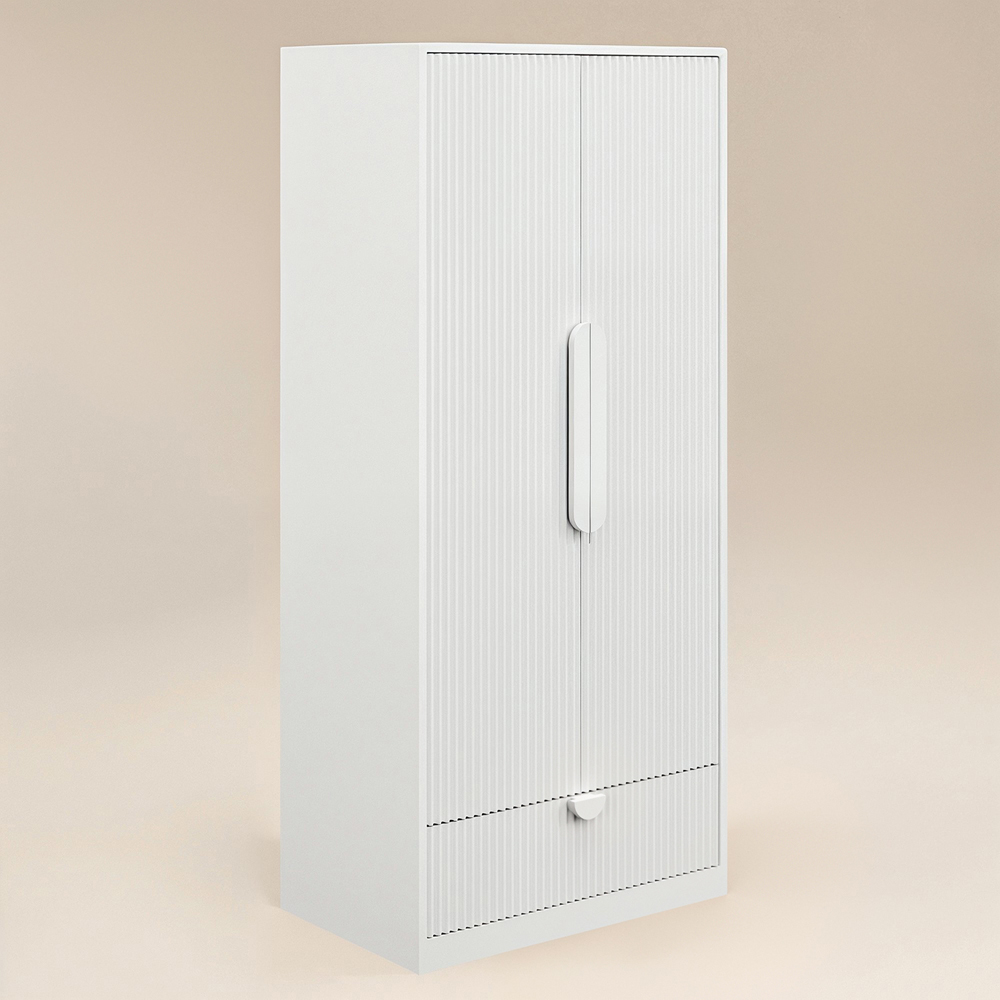 Flair Calista 2 Door Single Drawer White Ribbed Wardrobe Image 2