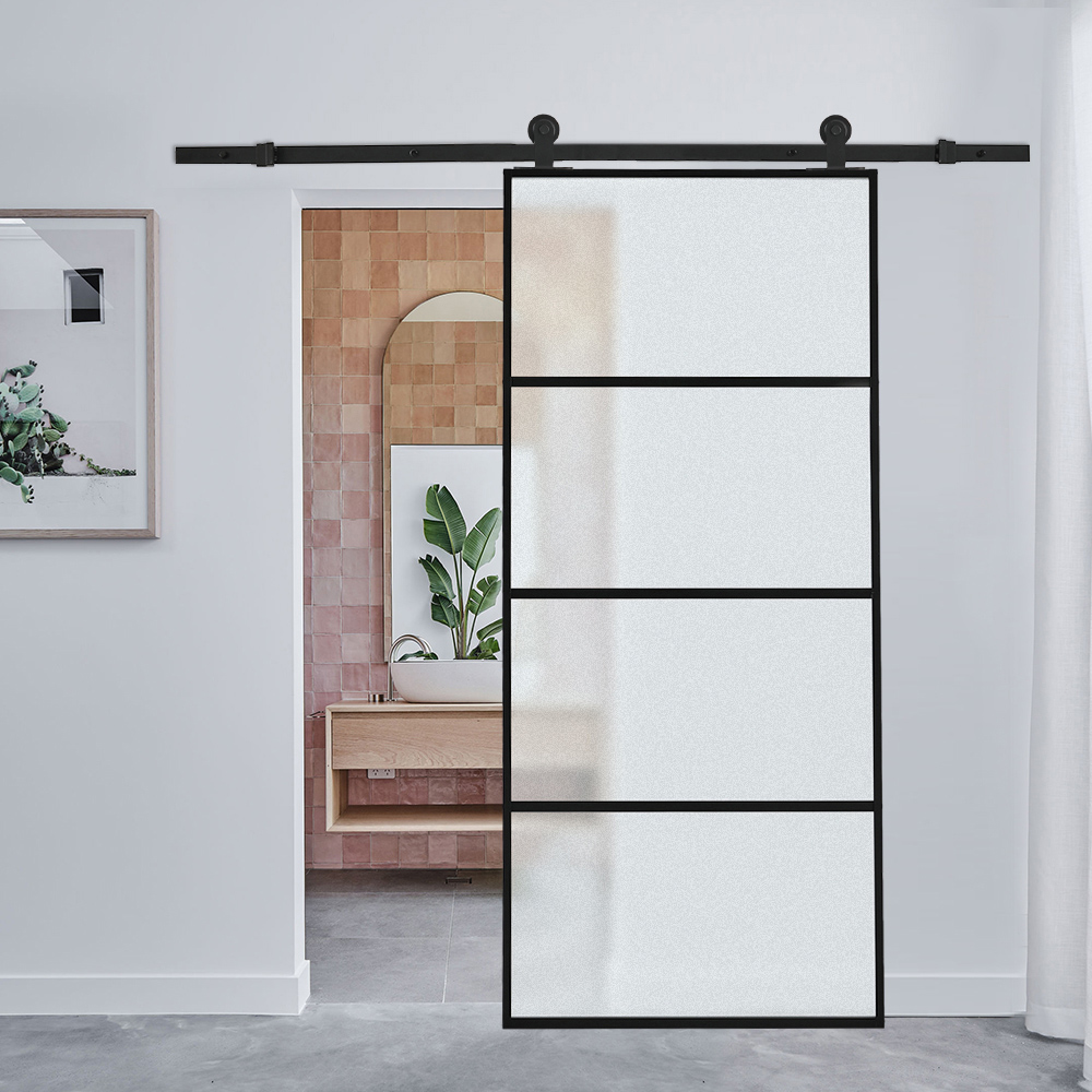 Living and Home 5 Lite Clear Glass Black Barn Door Image 2