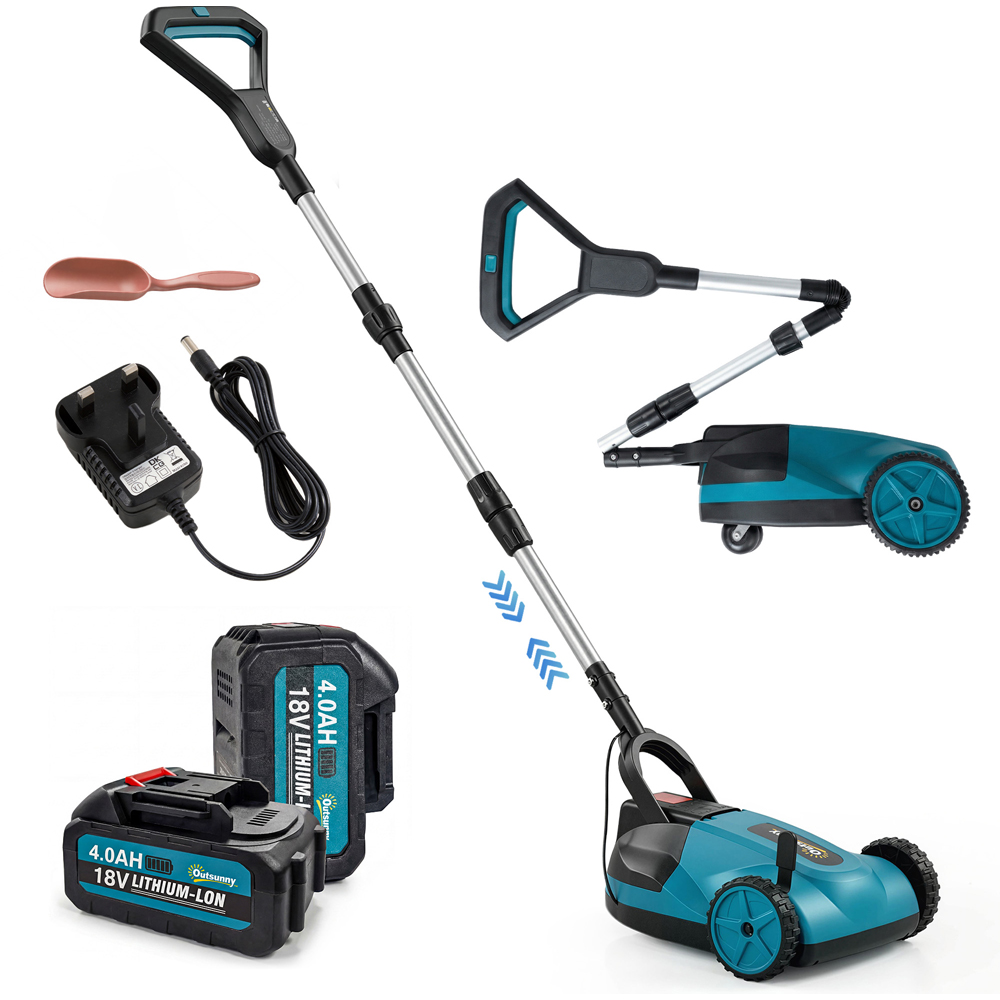 Outsunny 18V Hand Propelled Cordless 35cm Lawn Mower with Batteries and Charger Image 3