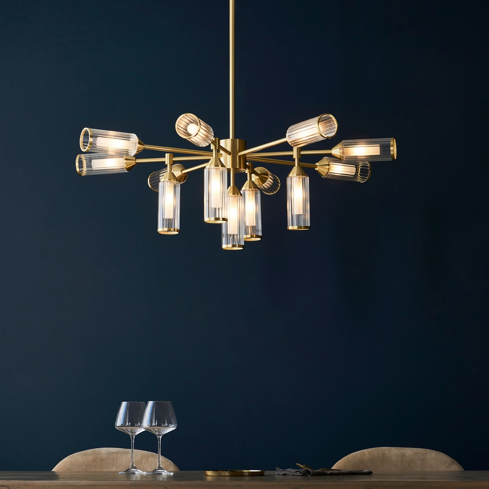 Merano Trieste Clear Frosted Glass Satin Brass Plate Multi Arm Pendant Ceiling Light Image 8