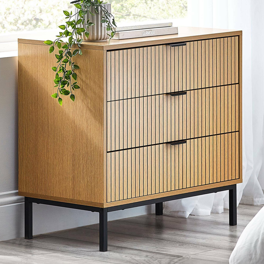 Julian Bowen Sia 3 Drawer Warm Wood Storage Chest Image 1