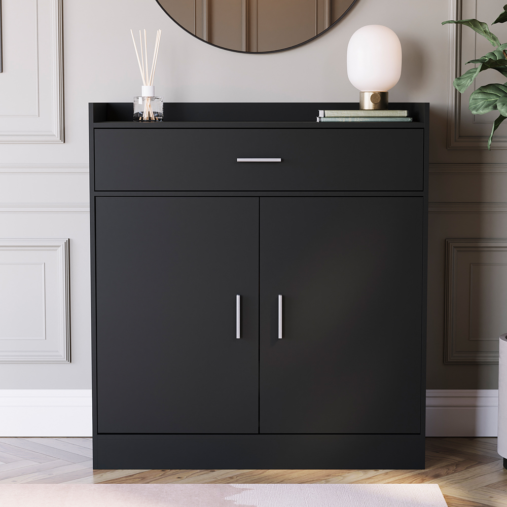 VIDA DESIGNS Dalby 2 Door Single Drawer Black Shoe Cabinet Image 3