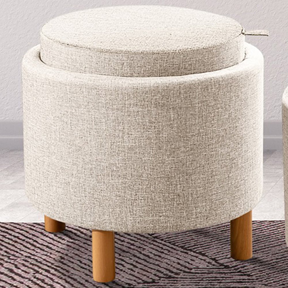 Costway Beige Round Padded Ottoman Stool Image 1