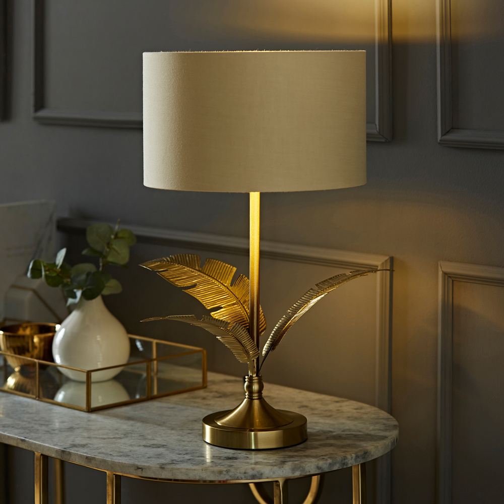 ValueLights Christina Natural and Gold Palm Leaf Table Lamp with Bulb Image 2