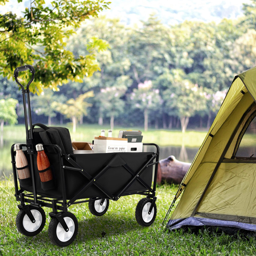 Costway Black Camping Garden Cart with Adjustable Handle Image 3