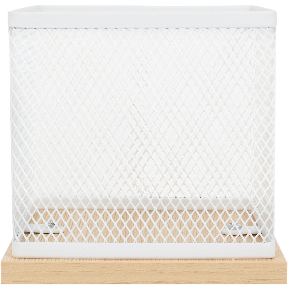 Wood Effect and White Mesh Pen Pot Image 3