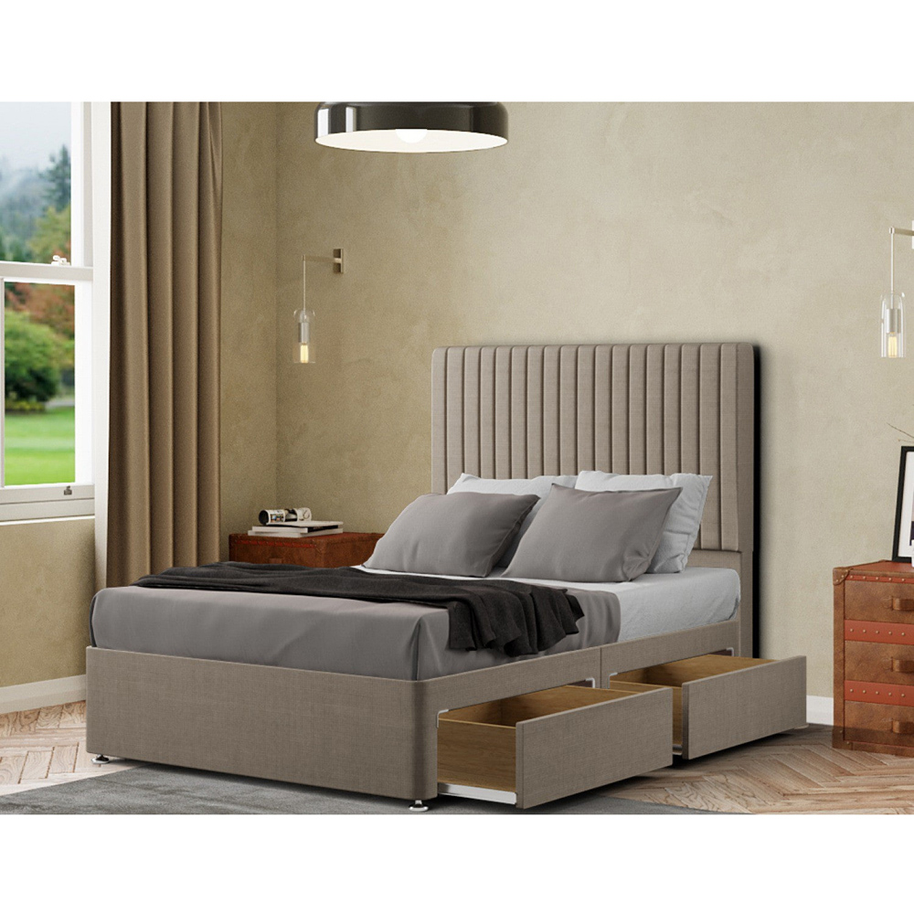 Portland Maryland Single Beige Linen Divan Bed with 2 Drawer and Headboard Image 2