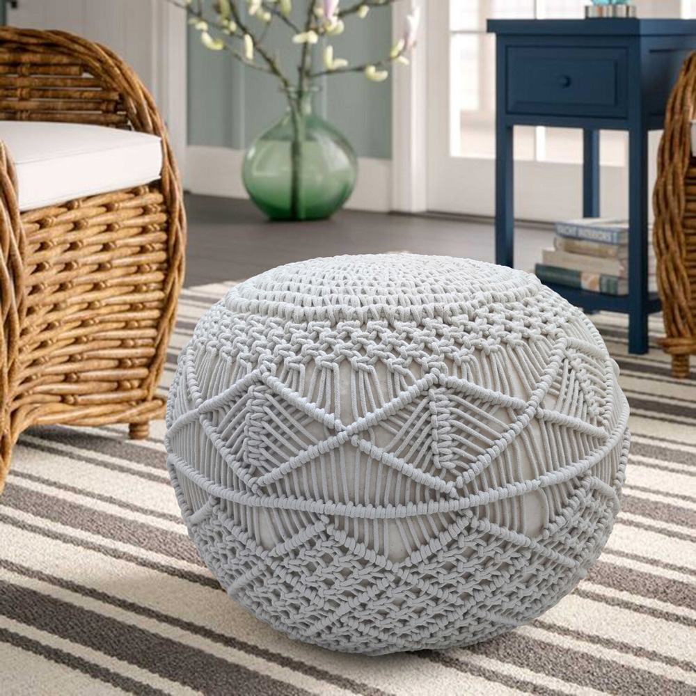 Grey Crochet Foot Stool Image 3