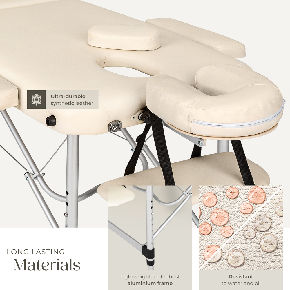 tectake Beige Aluminium Frame Foldable Massage Table with Bolsters and Carry Bag Image 5