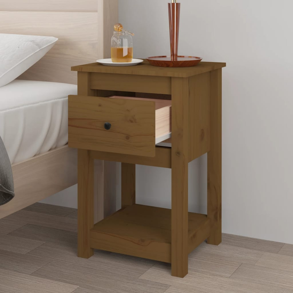 vidaXL Single Drawer Honey Brown Solid Pine Bedside Table Set of 2 Image 9