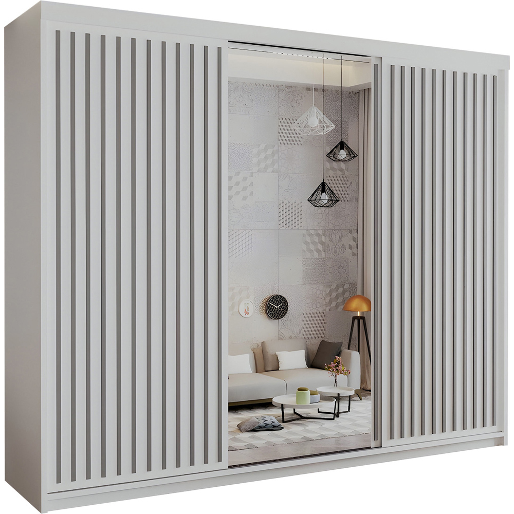 Sliding Wardrobes 4U Royal Minimalist 3 Door White Weave Mirrored Wardrobe 250cm Image 2