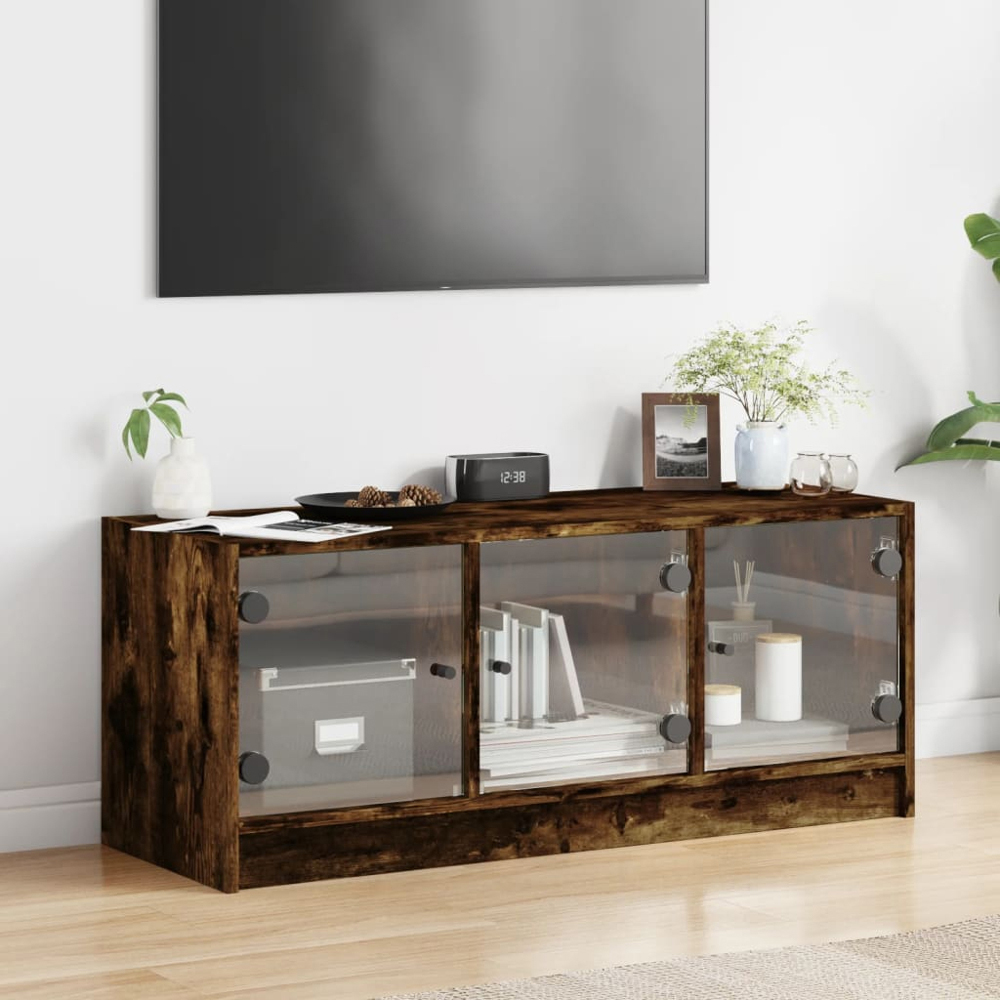 vidaXL 3 Glass Door Smoked Oak TV Cabinet Image 3