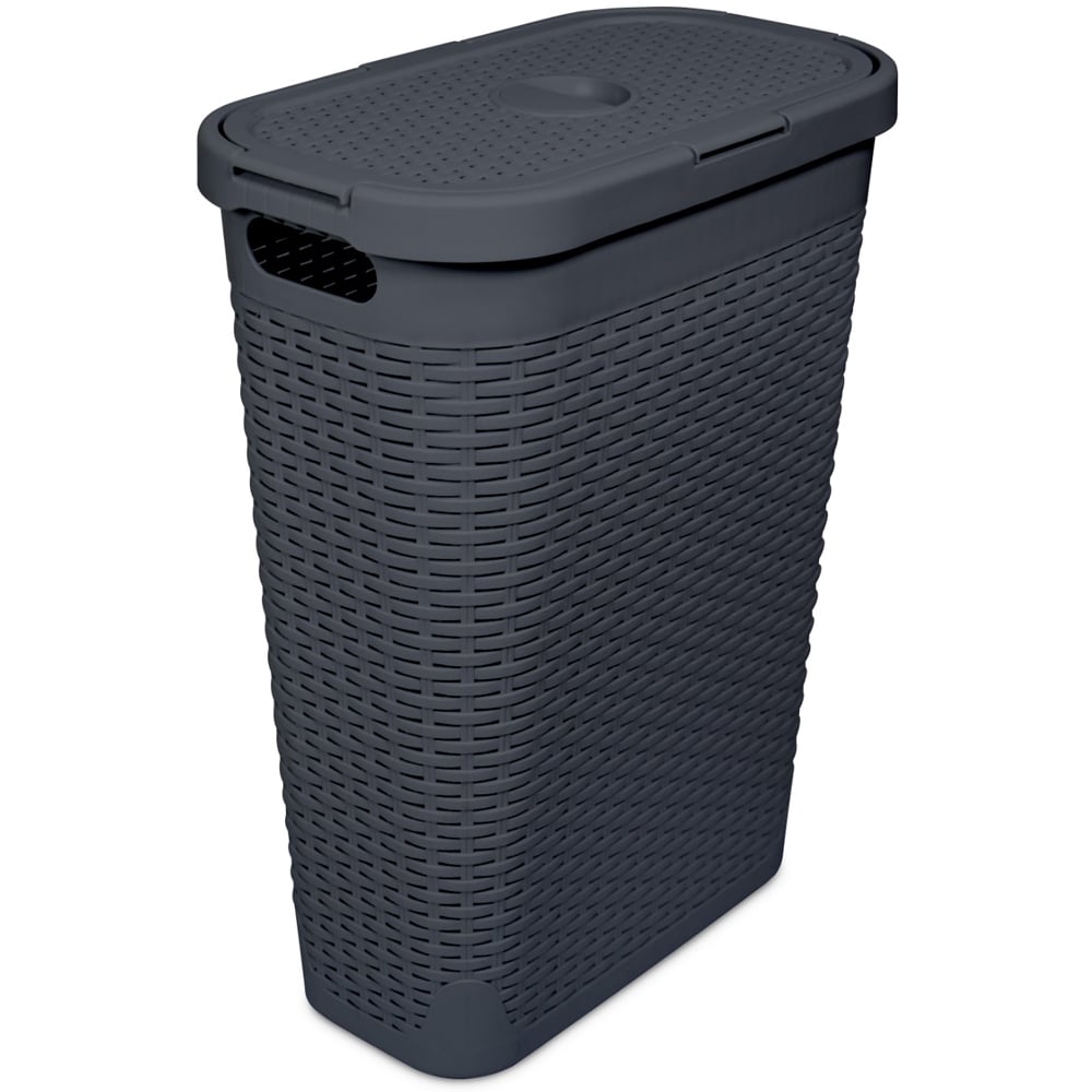 Addis Charcoal Faux Rattan Slim Laundry Hamper 40L Image 3