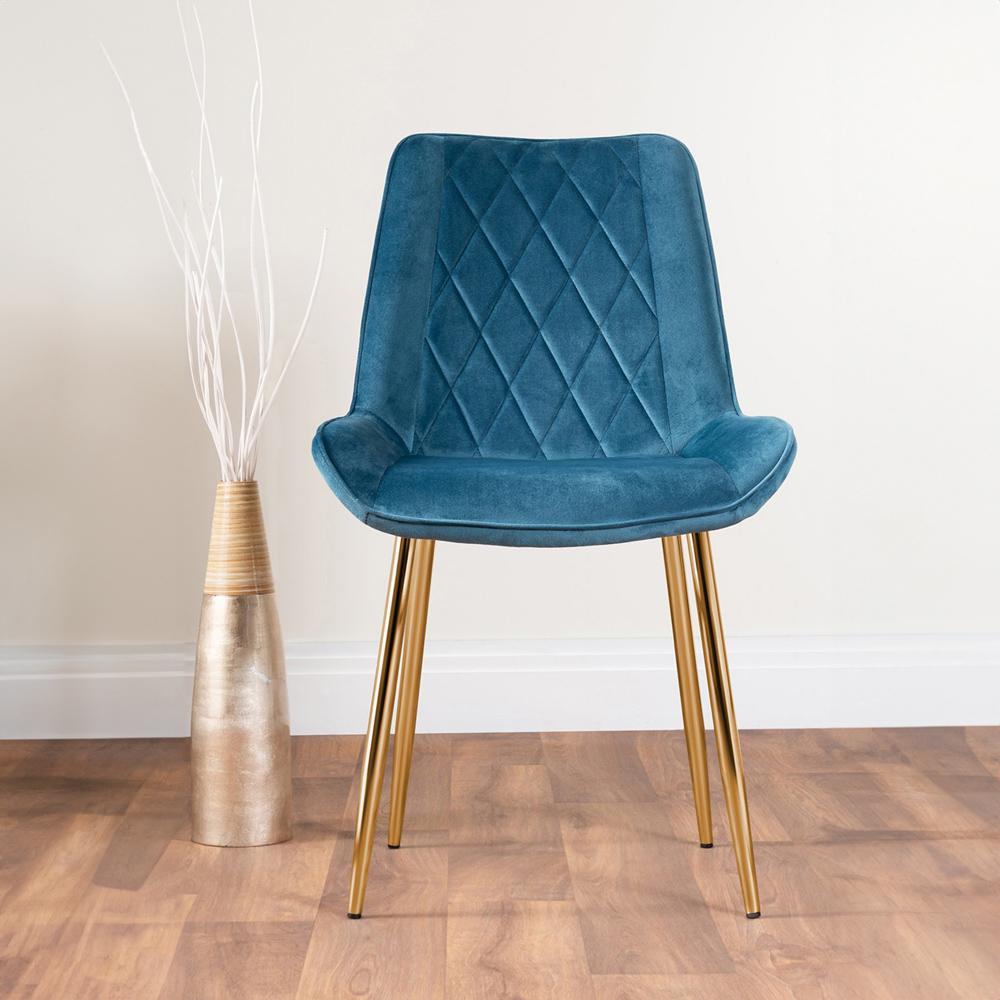 Furniturebox Arona Cesano Marble Effect 6 Seater Dining Set White Gold and Blue Image 3