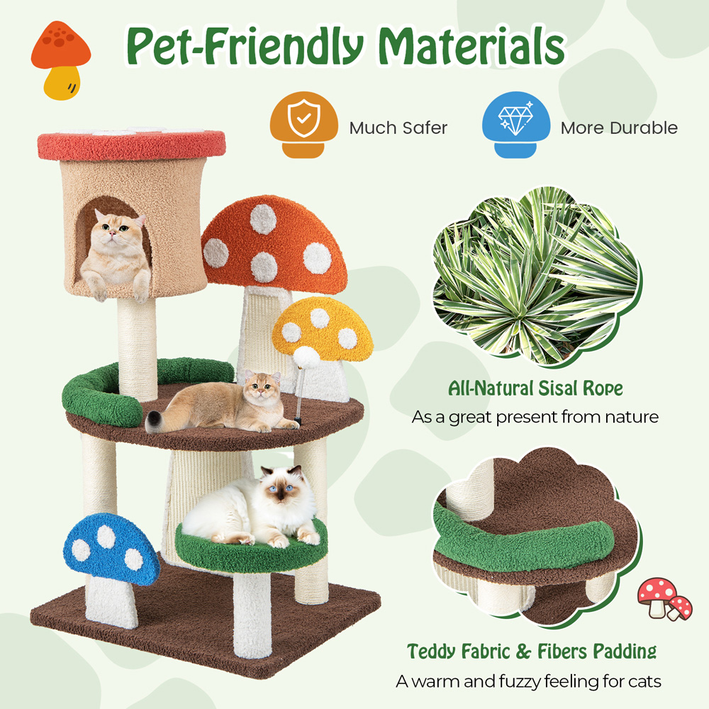Costway Multicolour Mushroom Cat Tree Tower with Natural Sisal Posts 102cm Image 8