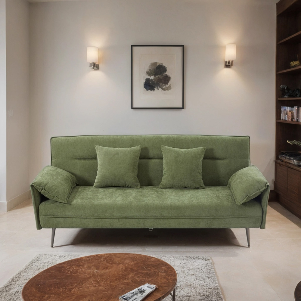 H&O Direct 3 Seater Green Contemporary Convertible Sofa Bed Image 7